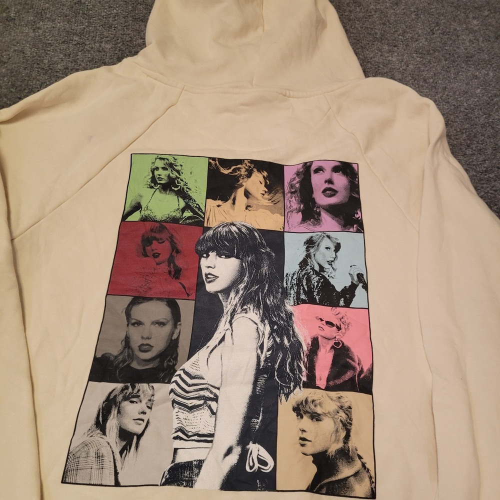 Taylor Swift Hoodie Womens Size L Cream The Eras Tour Graphic Concert Merch Good
